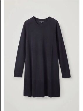 COS A Line Dress 100% Wool Navy Long-Sleeve Knit Shift Dress women’s size M